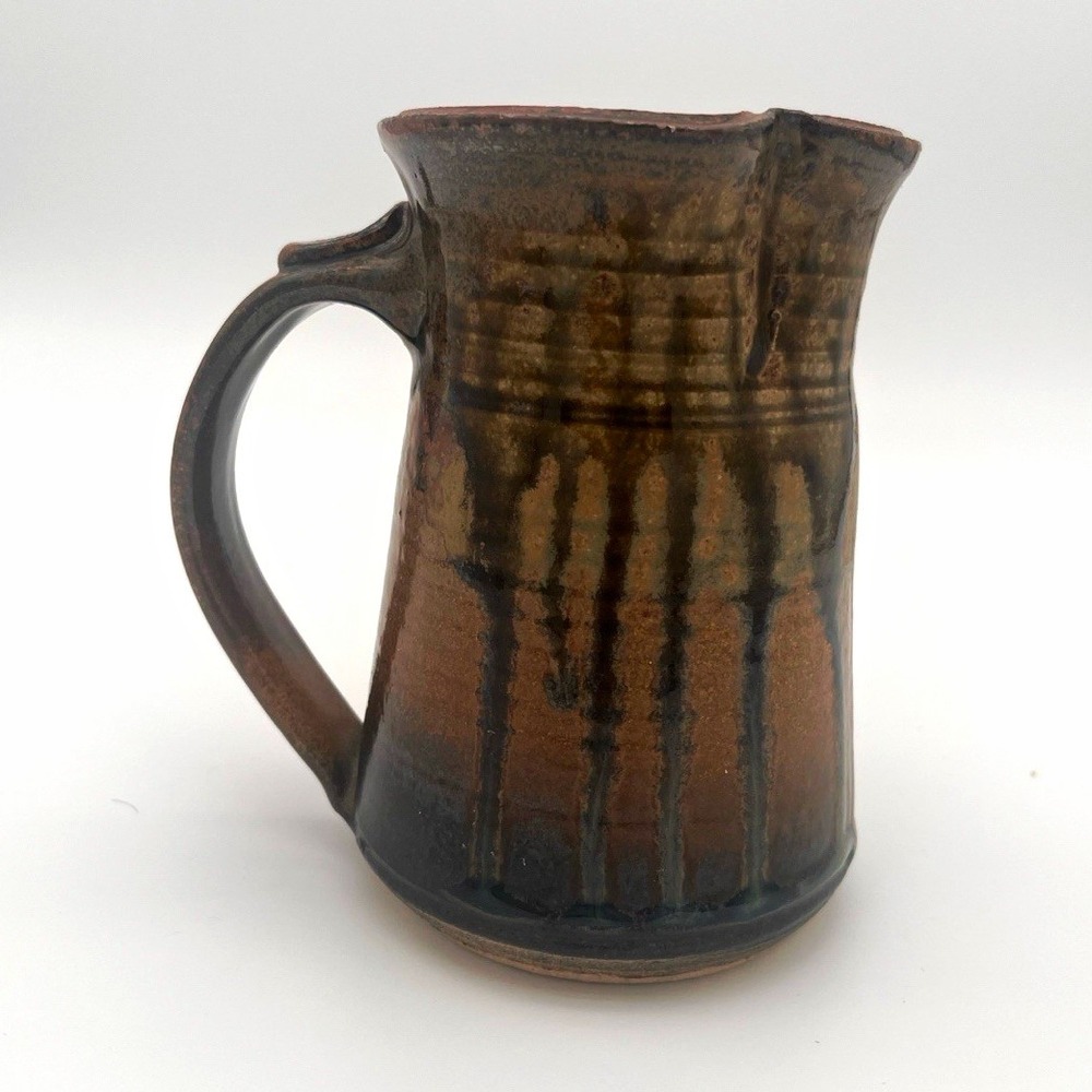 Pottery Small Pitcher Creamer w/ Pour Spout Brown/Black Drip Glossy Finish